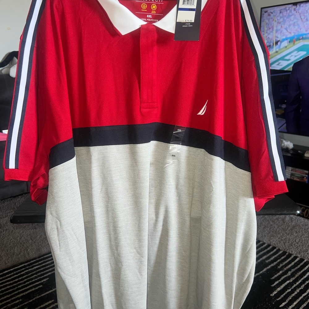 Nautica Red, Black, and Gray Men's Polo Shirt